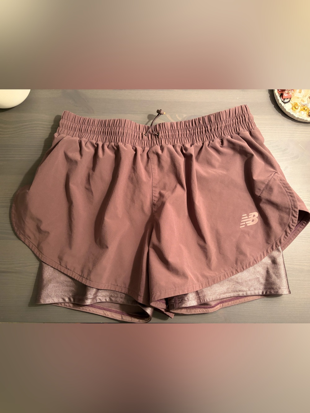 New Balance Women's Mauve Layered Athletic Shorts
